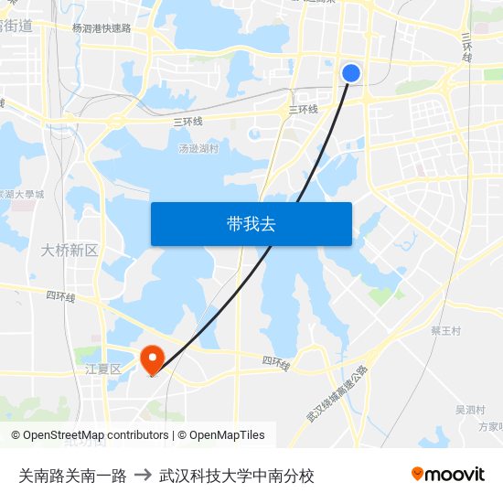 关南路关南一路 to 武汉科技大学中南分校 map