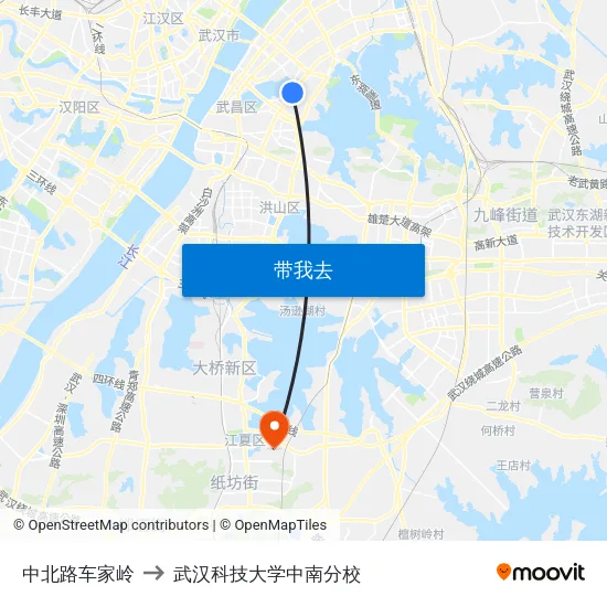 中北路车家岭 to 武汉科技大学中南分校 map