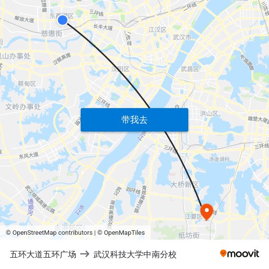 五环大道五环广场 to 武汉科技大学中南分校 map