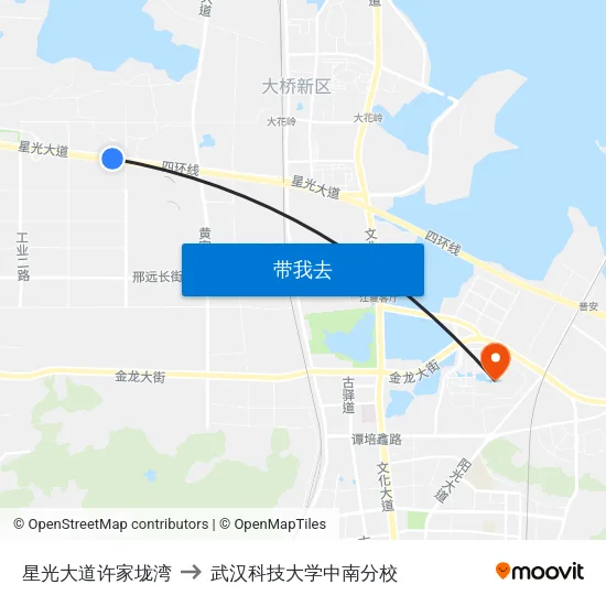 星光大道许家垅湾 to 武汉科技大学中南分校 map