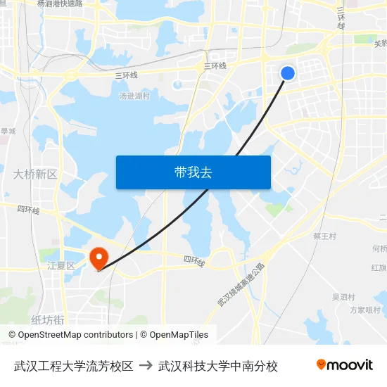 武汉工程大学流芳校区 to 武汉科技大学中南分校 map