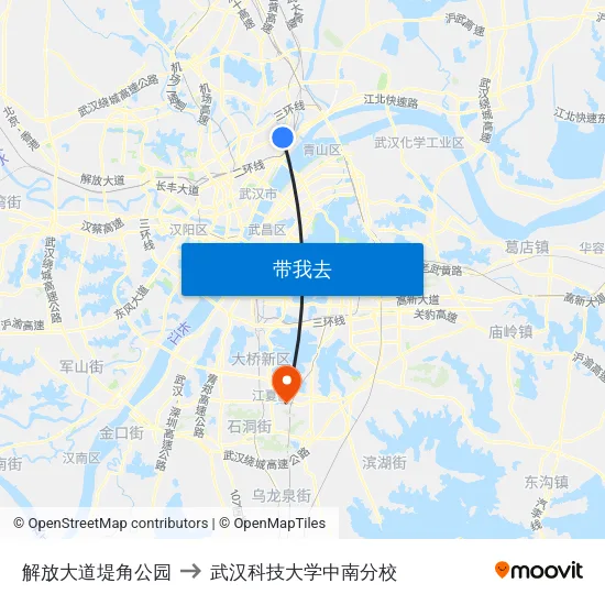 解放大道堤角公园 to 武汉科技大学中南分校 map