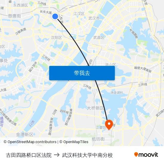 古田四路桥口区法院 to 武汉科技大学中南分校 map