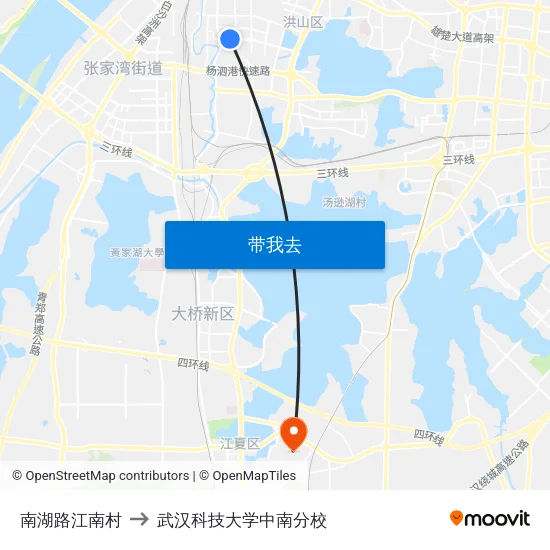 南湖路江南村 to 武汉科技大学中南分校 map