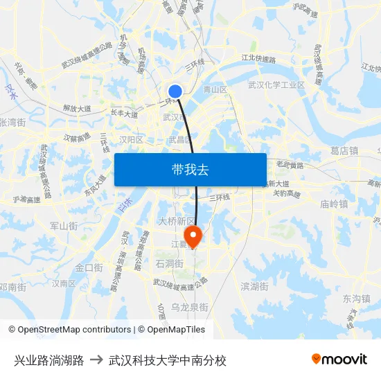 兴业路淌湖路 to 武汉科技大学中南分校 map