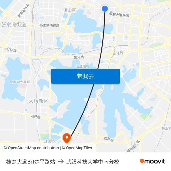 雄楚大道Brt楚平路站 to 武汉科技大学中南分校 map