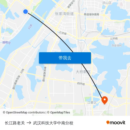 长江路老关 to 武汉科技大学中南分校 map