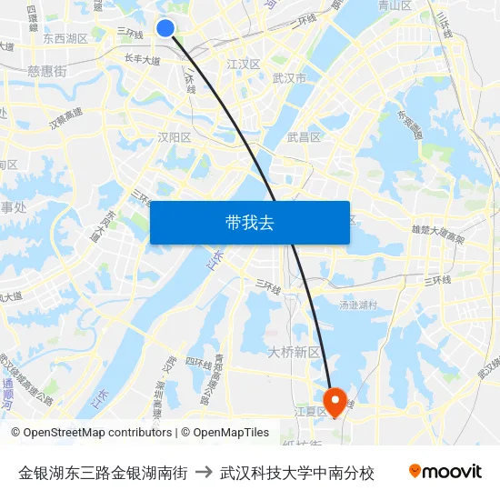 金银湖东三路金银湖南街 to 武汉科技大学中南分校 map