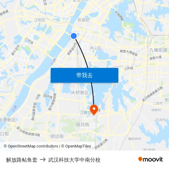 解放路鲇鱼套 to 武汉科技大学中南分校 map