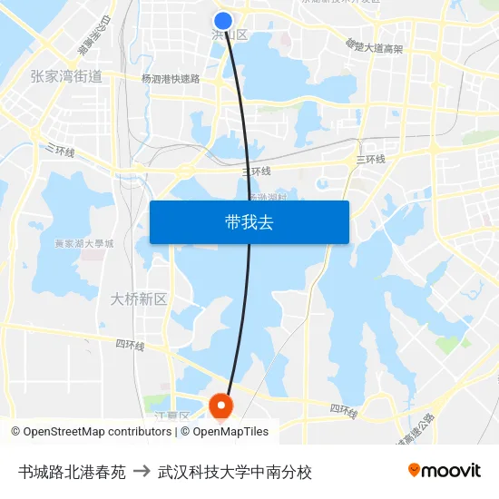 书城路北港春苑 to 武汉科技大学中南分校 map