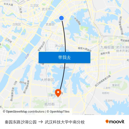 秦园东路沙湖公园 to 武汉科技大学中南分校 map