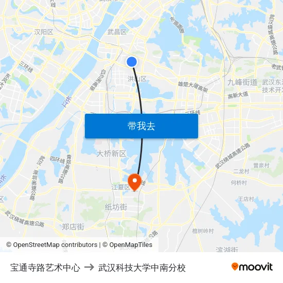 宝通寺路艺术中心 to 武汉科技大学中南分校 map
