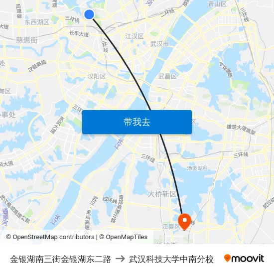金银湖南三街金银湖东二路 to 武汉科技大学中南分校 map