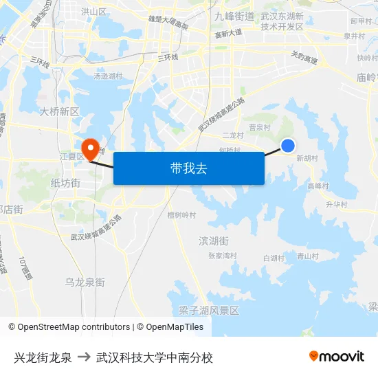 兴龙街龙泉 to 武汉科技大学中南分校 map