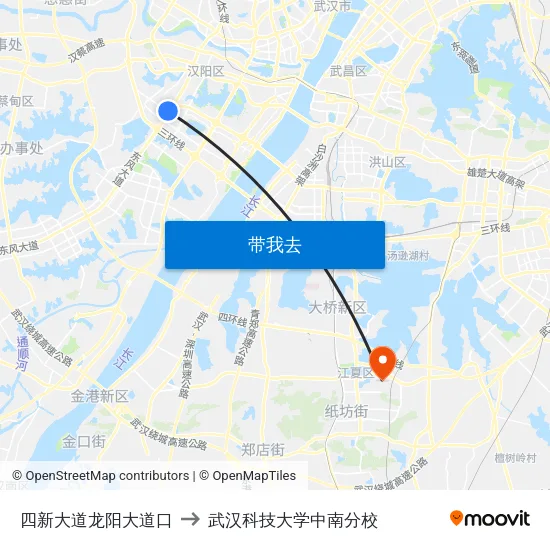 四新大道龙阳大道口 to 武汉科技大学中南分校 map
