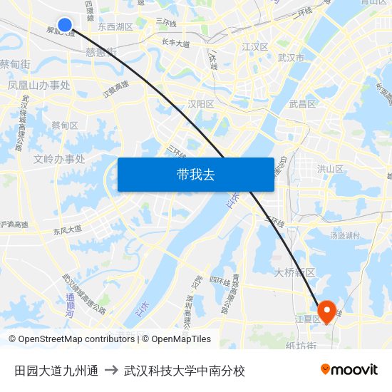 田园大道九州通 to 武汉科技大学中南分校 map