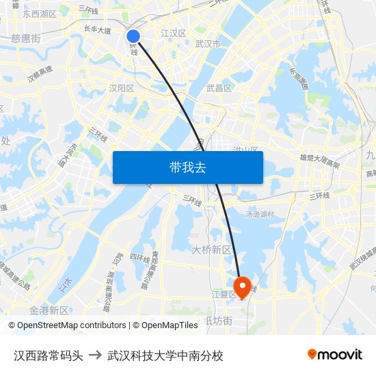 汉西路常码头 to 武汉科技大学中南分校 map