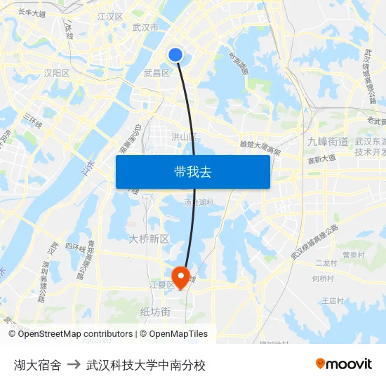 湖大宿舍 to 武汉科技大学中南分校 map