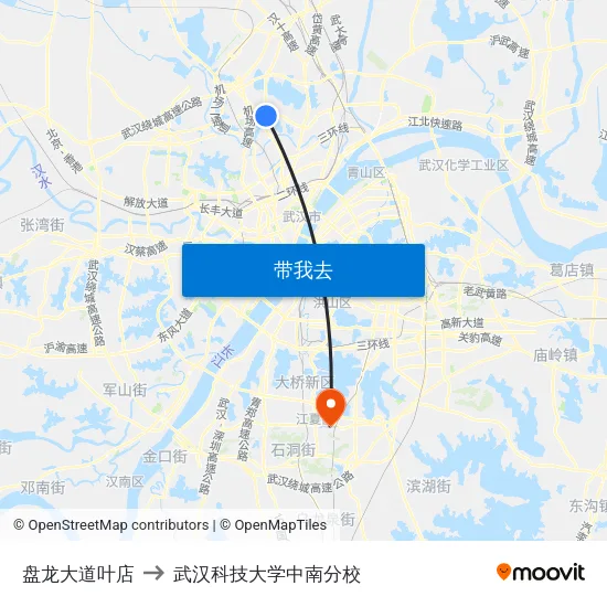 盘龙大道叶店 to 武汉科技大学中南分校 map