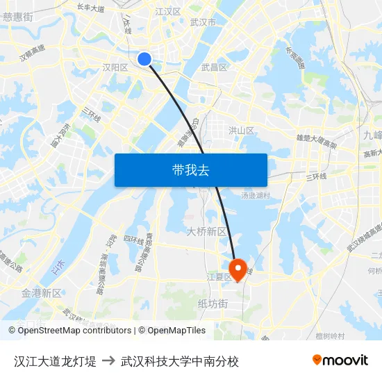 汉江大道龙灯堤 to 武汉科技大学中南分校 map