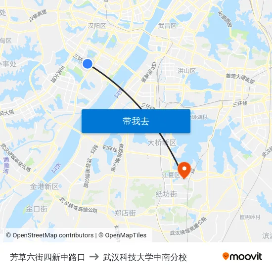 芳草六街四新中路口 to 武汉科技大学中南分校 map
