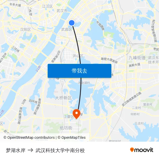 梦湖水岸 to 武汉科技大学中南分校 map