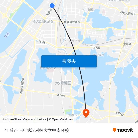 江盛路 to 武汉科技大学中南分校 map