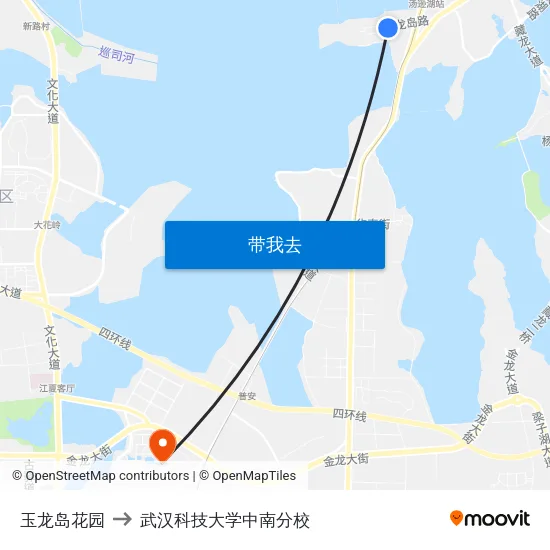 玉龙岛花园 to 武汉科技大学中南分校 map