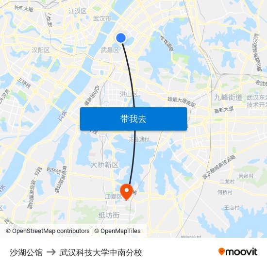 沙湖公馆 to 武汉科技大学中南分校 map