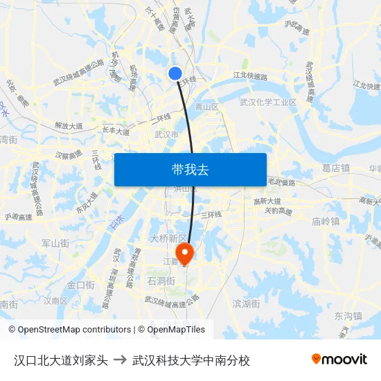 汉口北大道刘家头 to 武汉科技大学中南分校 map