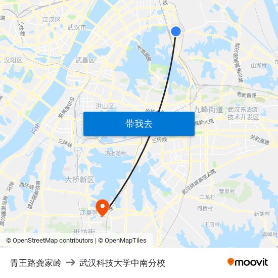 青王路龚家岭 to 武汉科技大学中南分校 map