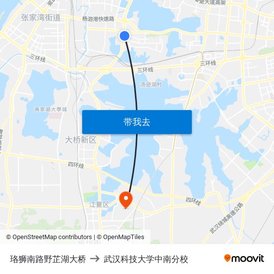 珞狮南路野芷湖大桥 to 武汉科技大学中南分校 map