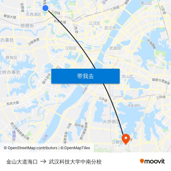 金山大道海口 to 武汉科技大学中南分校 map