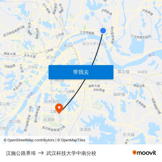汉施公路界埠 to 武汉科技大学中南分校 map