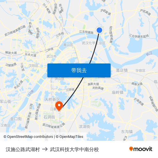 汉施公路武湖村 to 武汉科技大学中南分校 map