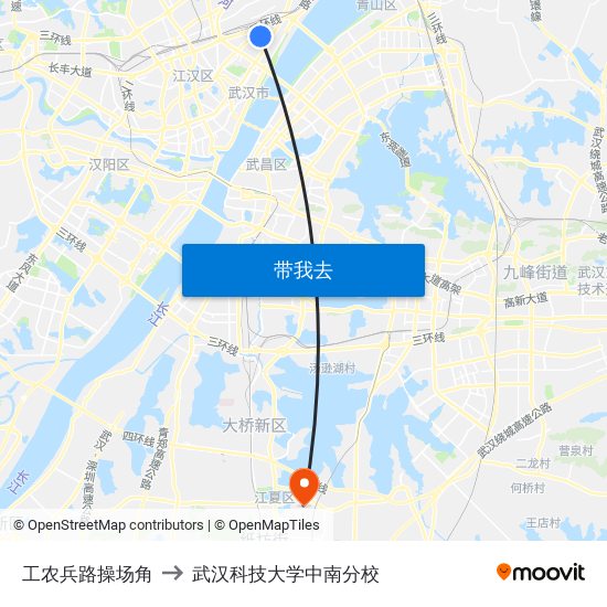 工农兵路操场角 to 武汉科技大学中南分校 map