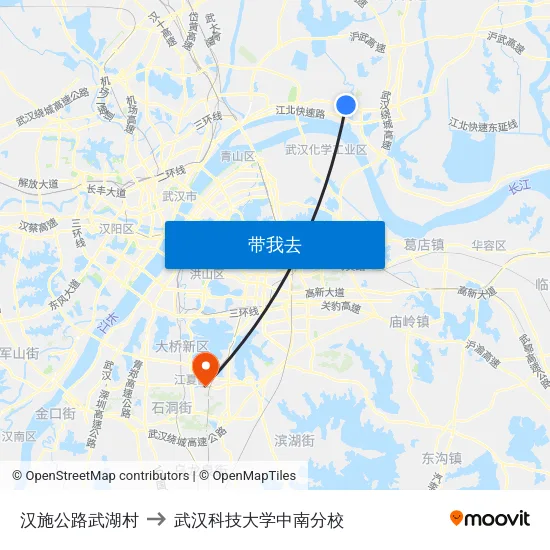 汉施公路武湖村 to 武汉科技大学中南分校 map