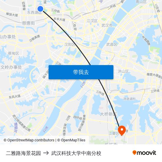 二雅路海景花园 to 武汉科技大学中南分校 map