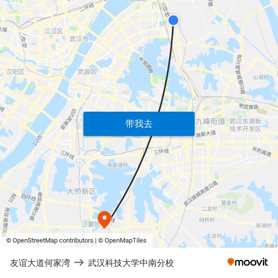 友谊大道何家湾 to 武汉科技大学中南分校 map