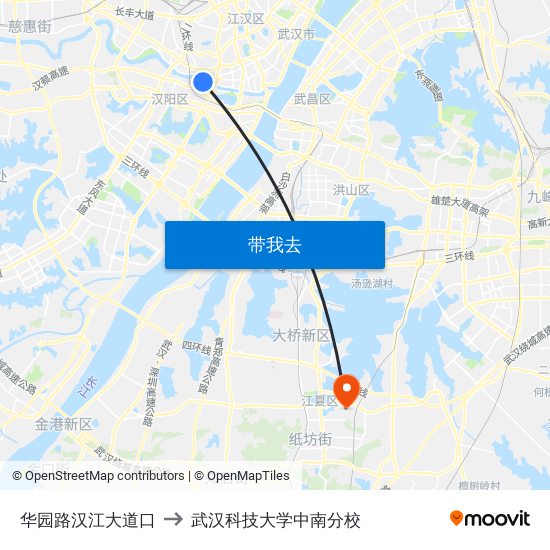 华园路汉江大道口 to 武汉科技大学中南分校 map