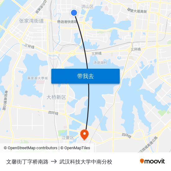 文馨街丁字桥南路 to 武汉科技大学中南分校 map