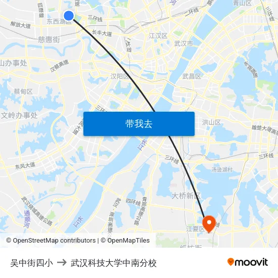 吴中街四小 to 武汉科技大学中南分校 map
