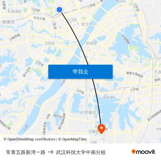 常青五路新湾一路 to 武汉科技大学中南分校 map