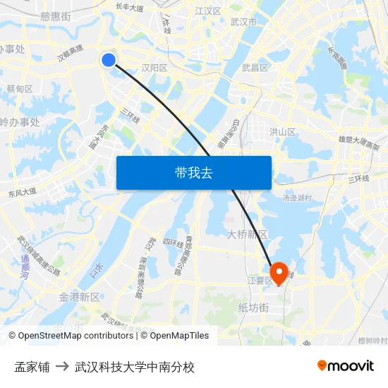 孟家铺 to 武汉科技大学中南分校 map