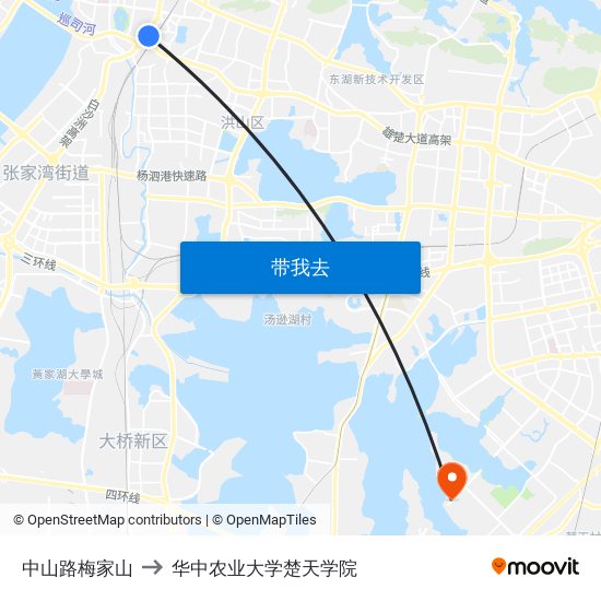 中山路梅家山 to 华中农业大学楚天学院 map