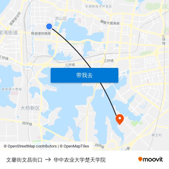 文馨街文昌街口 to 华中农业大学楚天学院 map