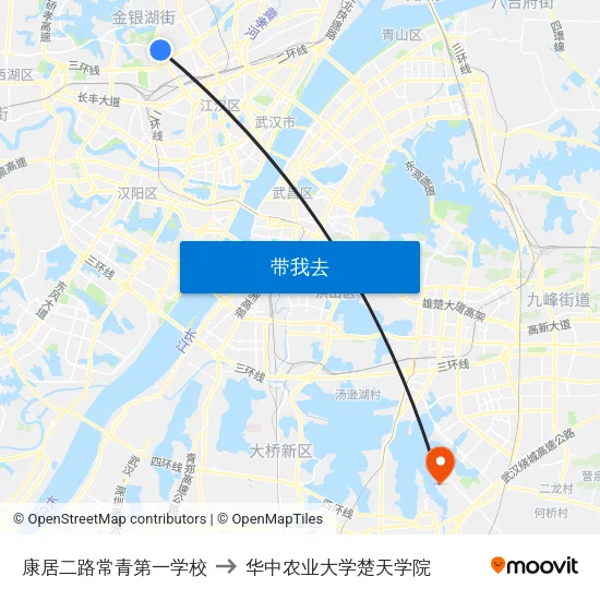 康居二路常青第一学校 to 华中农业大学楚天学院 map