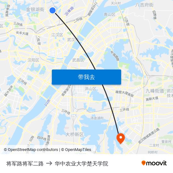 将军路将军二路 to 华中农业大学楚天学院 map