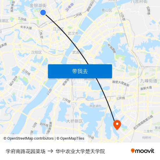 学府南路花园菜场 to 华中农业大学楚天学院 map