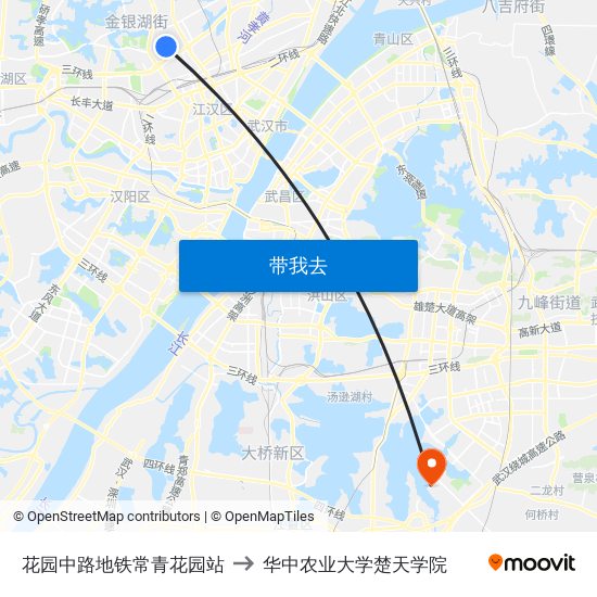 花园中路地铁常青花园站 to 华中农业大学楚天学院 map